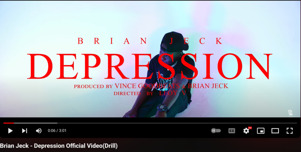 Screenshot of the song Depression by Brian Jeck from his YouTube Channel about depression in the music industry.
